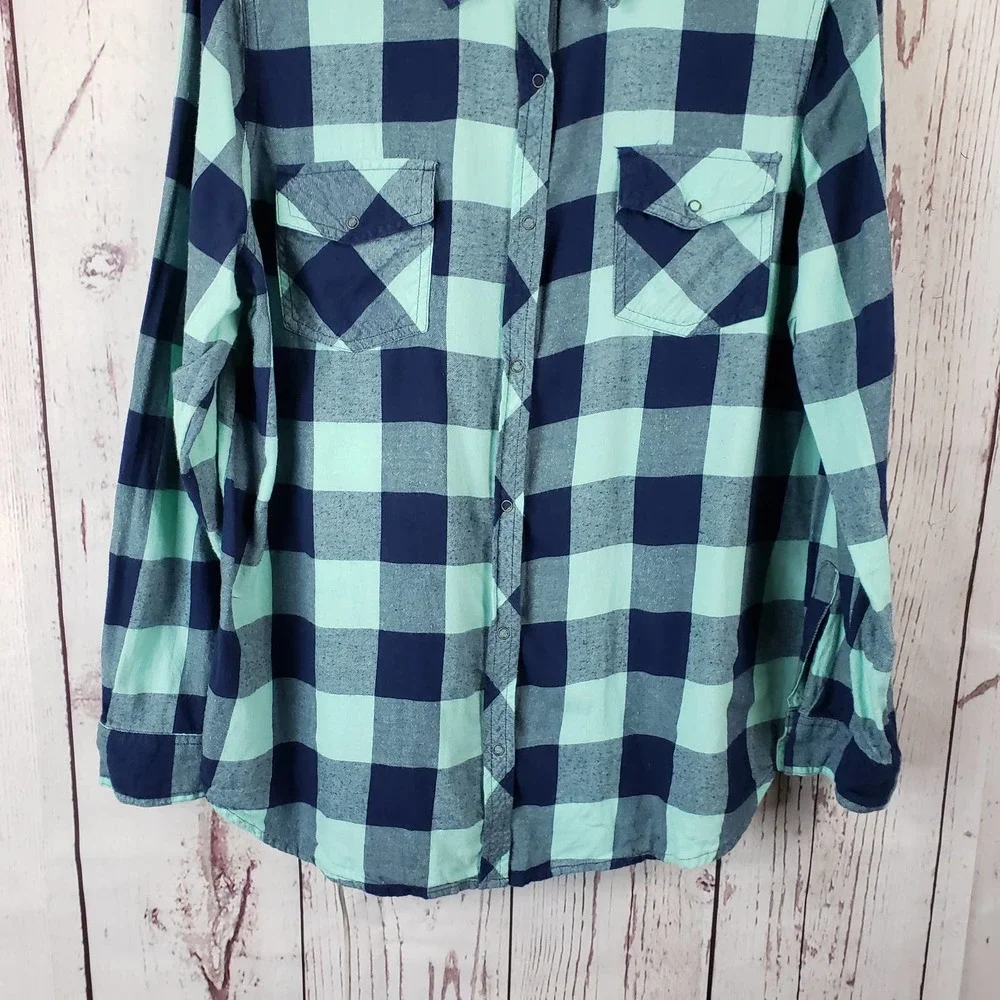 Arizona Jean Co. Button Down Shirt Juniors Size XXL Checkered Long Sleeve Blue - Picture 5 of 8